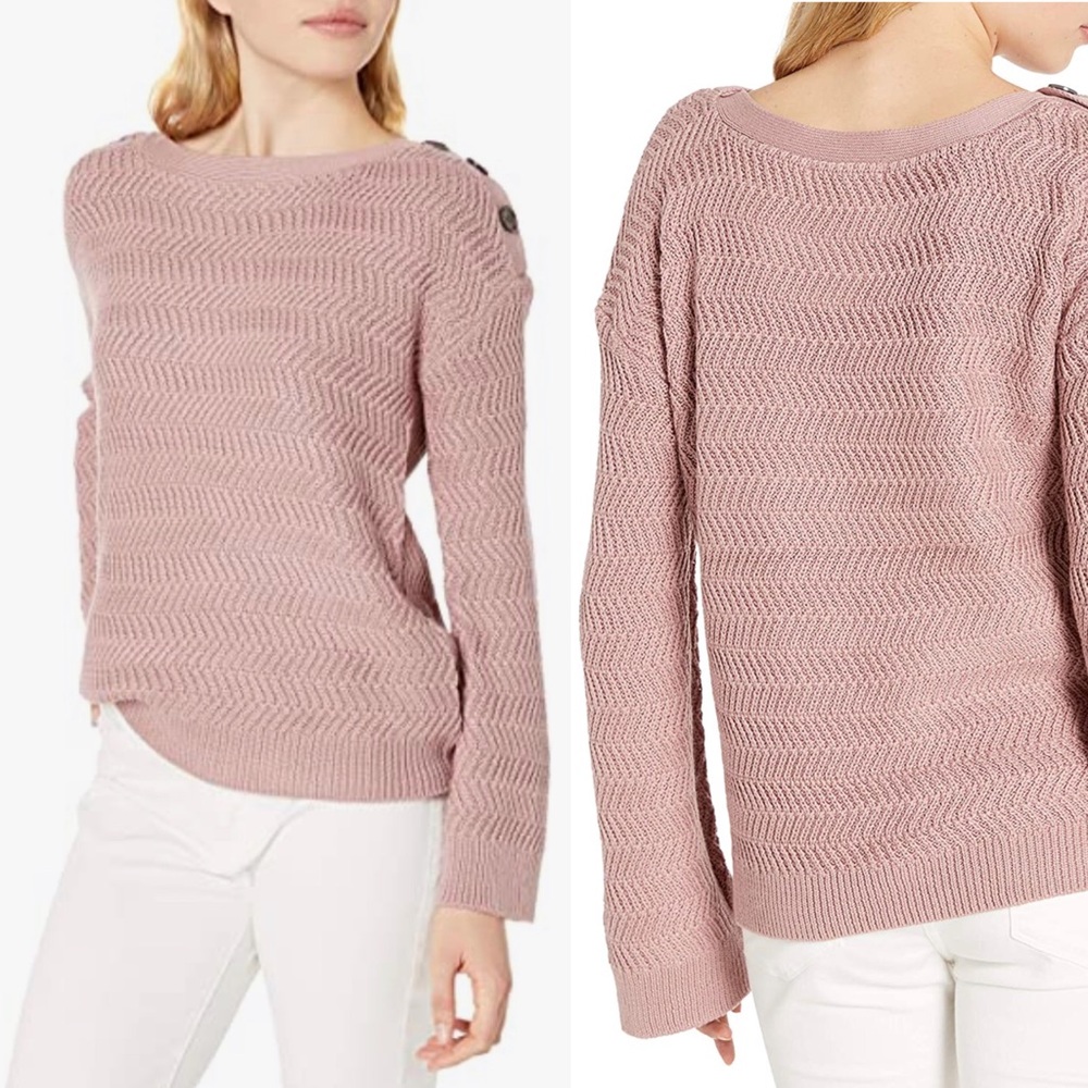 Button Shoulder Flared Sleeve Bateau Neckline Sweater